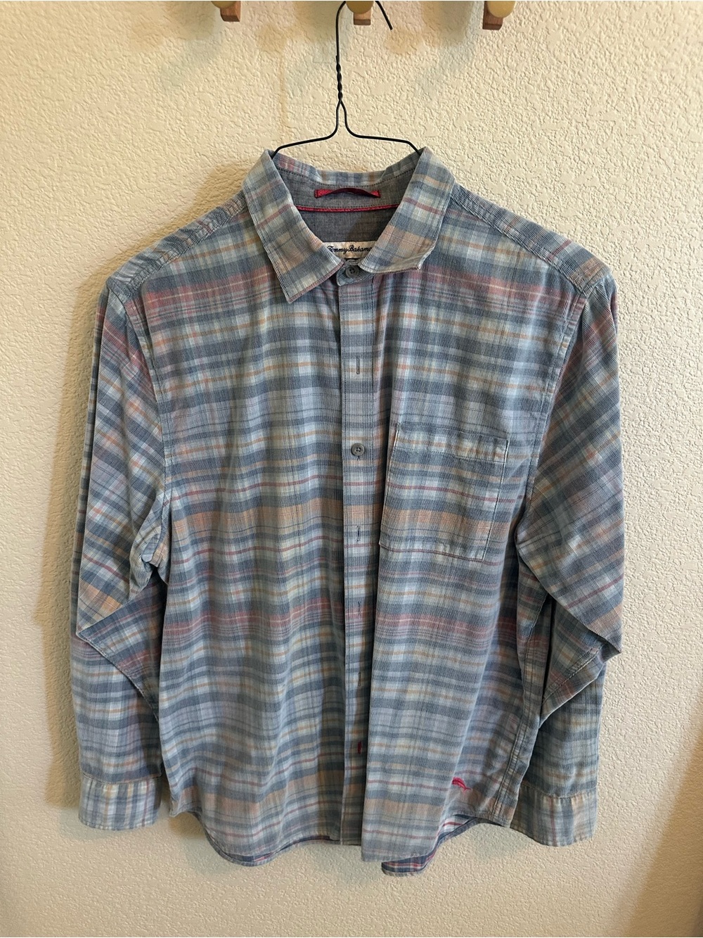 Tommy Bahama Blue and Pink Plaid Long-Sleeve Button-Down Shirt